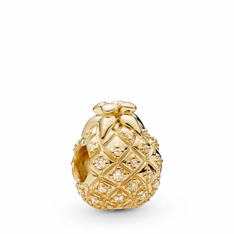 Pandora Shine™ Golden Pineapple Charm Ireland - 18ct Gold Plated/Gold/Cubic Zirconia - 063294JUK